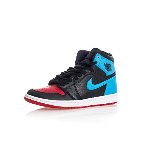 Jordan Air 1 High OG, Running Shoe Womens, Negro/Dk Powder Blue/Rojo Gimnasio, 46 EU