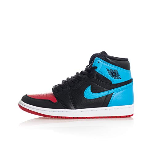 Jordan Air 1 High OG, Running Shoe Womens, Negro/Dk Powder Blue/Rojo Gimnasio, 46 EU