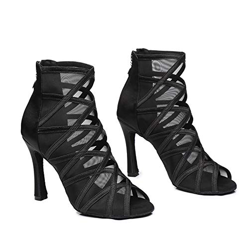 JUODVMP Zapatos de Baile Latino Mujer Salón De Baile Tango Salsa Tacon Alto Botas de Baile,Modelo YCL445-7.5CM,Negro,37 EU