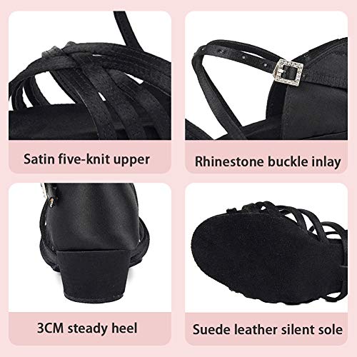 JUODVMP Zapatos de Baile Latino para Niñas de Salon Zapatos de Baile Profesional,Modello ES-202-ZS-3CM, 28.5 EU / 18.5 CM