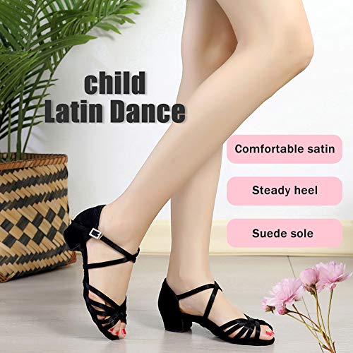 JUODVMP Zapatos de Baile Latino para Niñas de Salon Zapatos de Baile Profesional,Modello ES-202-ZS-3CM, 28.5 EU / 18.5 CM