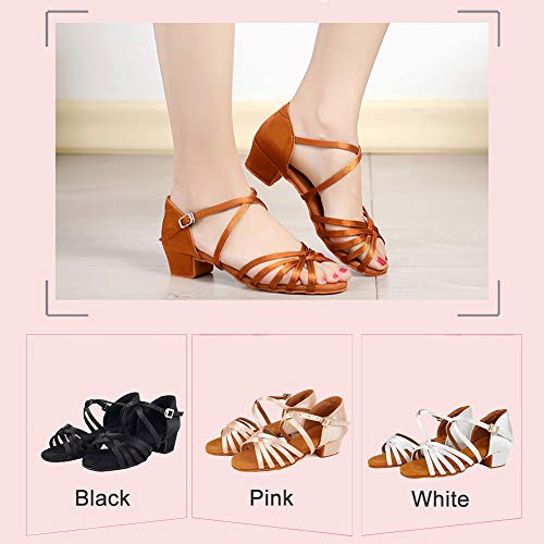JUODVMP Zapatos de Baile Latino para Niñas de Salon Zapatos de Baile Profesional,Modello ES-202-ZS-3CM, 28.5 EU / 18.5 CM