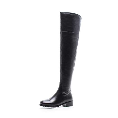 JUSEN Camiseta Larga de Tubo Antideslizante Martin Botas, de Cabeza Redonda Lateral zippé Zapatos cómodos Martin, Botas de Cuero otoño y del Invierno de Alta Barril de la Mujer,Negro,34