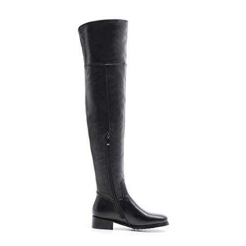 JUSEN Camiseta Larga de Tubo Antideslizante Martin Botas, de Cabeza Redonda Lateral zippé Zapatos cómodos Martin, Botas de Cuero otoño y del Invierno de Alta Barril de la Mujer,Negro,34