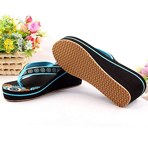 JYDAN Chanclas para Mujeres Cuñas Zapatos De Playa Satín Plataforma Zapatillas,Blue,39