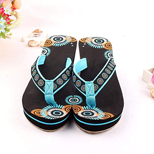 JYDAN Chanclas para Mujeres Cuñas Zapatos De Playa Satín Plataforma Zapatillas,Blue,39