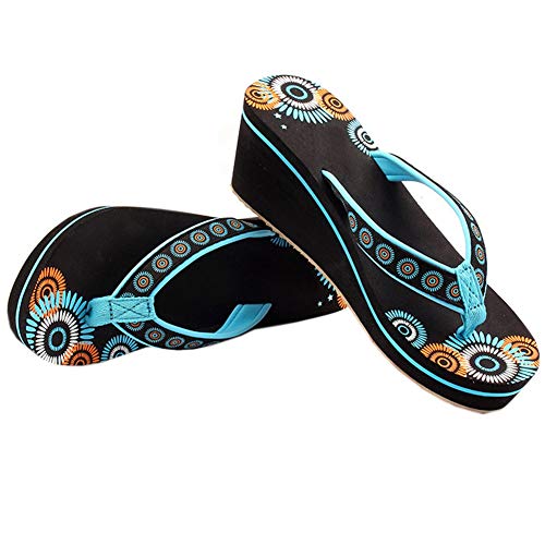 JYDAN Chanclas para Mujeres Cuñas Zapatos De Playa Satín Plataforma Zapatillas,Blue,39