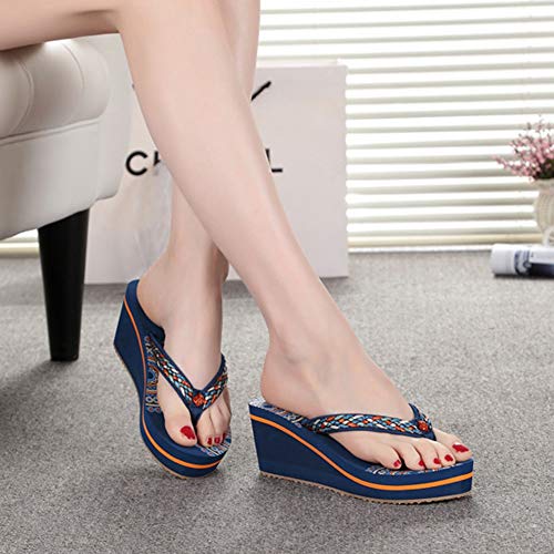 JYDAN Mujeres Chanclas De Cuña Zapatos Tacón Sandalias Playa Pantuflas Plataforma,Blue,37