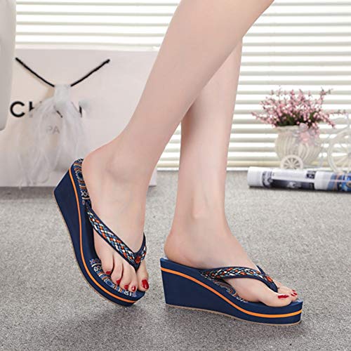 JYDAN Mujeres Chanclas De Cuña Zapatos Tacón Sandalias Playa Pantuflas Plataforma,Blue,37