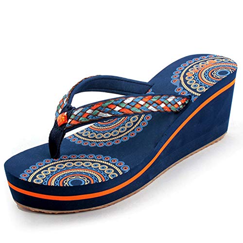JYDAN Mujeres Chanclas De Cuña Zapatos Tacón Sandalias Playa Pantuflas Plataforma,Blue,37