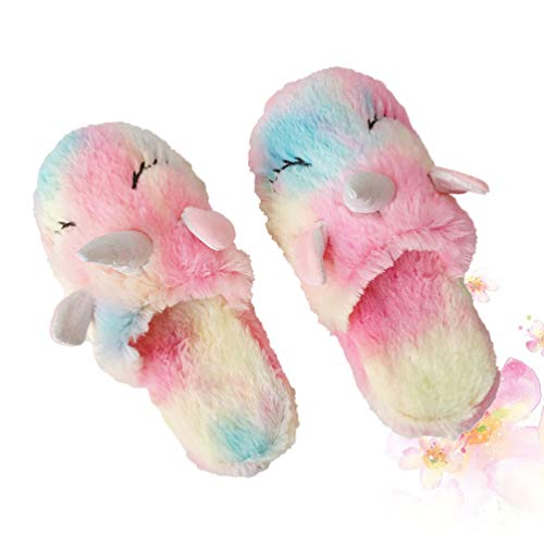 KESYOO 1 par de Zapatillas de Unicornio Arcoiris Invierno Otoño Zapatillas de Animales Zapatos Mullidos Zapatos de Casa Holgazanes Suaves para Dama Adultos Mujer Talla L
