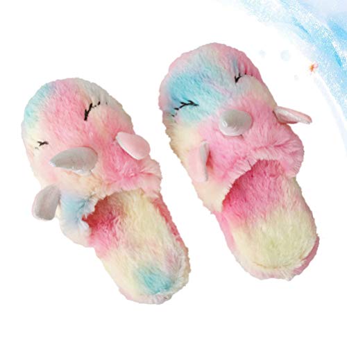 KESYOO 1 par de Zapatillas de Unicornio Arcoiris Invierno Otoño Zapatillas de Animales Zapatos Mullidos Zapatos de Casa Holgazanes Suaves para Dama Adultos Mujer Talla L
