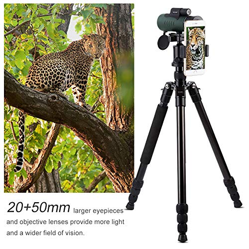 K&F Concept-Monocular 12x50 Bak4 Nitrógeno IP68 Impermeable con Soporte Móvil para observación de Aves/Senderismo/Caza/Camping/Regalo Navidad,Telescopio Monoculares de largo alcance