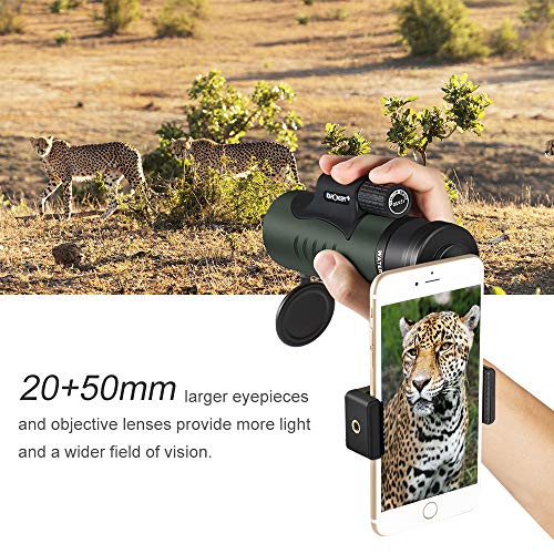 K&F Concept-Monocular 12x50 Bak4 Nitrógeno IP68 Impermeable con Soporte Móvil para observación de Aves/Senderismo/Caza/Camping/Regalo Navidad,Telescopio Monoculares de largo alcance