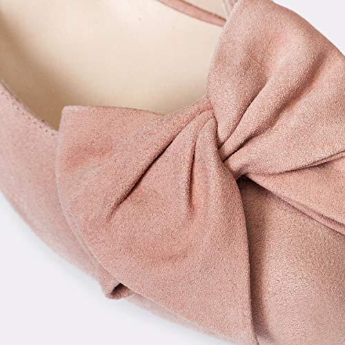 Kiara - Salones Elegantes de Vestir para Mujer en Piel con Lazo y Punta Fina - Hechos en España - Tacon Bajo Ancho 5 cm - Moda Zapatos Tacones Casual - Ante Nude Maquillaje - Rosa 39 EU