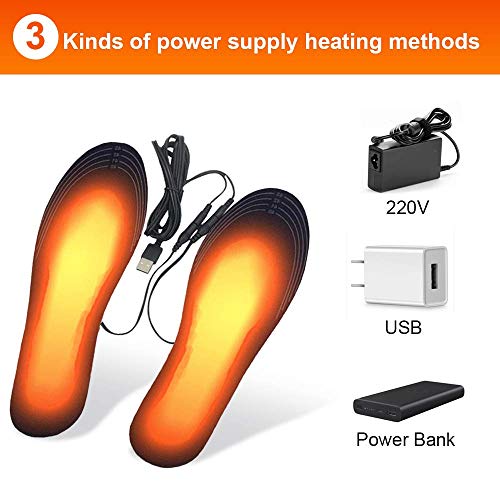 KIPIDA Plantillas Calefactables, Calentadores de Pies Carga USB Plantillas Pies Eléctrica Calefacción Inverno Suelas Calentables Hombre Mujer para Esquí Pesca Marcha Senderismo, Puede Cortar y Lavable