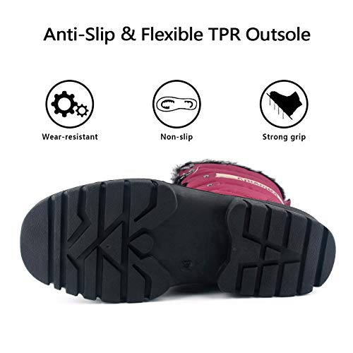 Knixmax Botas de Nieve para Mujer, Zapatos de Invierno Forro de Piel Cálidas Calientes y Impermeables Antideslizante, para Senderismo, Trekking, Caminar, Trabajo, Casuales, Aire Libre, Rojo EU 41