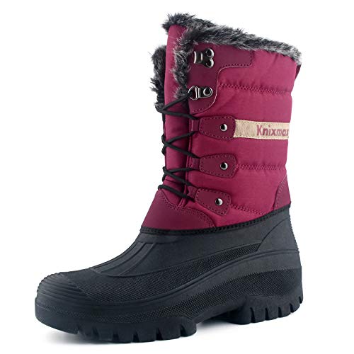 Knixmax Botas de Nieve para Mujer, Zapatos de Invierno Forro de Piel Cálidas Calientes y Impermeables Antideslizante, para Senderismo, Trekking, Caminar, Trabajo, Casuales, Aire Libre, Rojo EU 41
