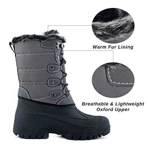 Knixmax Botas de Nieve para Mujer, Zapatos de Invierno Forro de Piel Cálidas Calientes y Impermeables Antideslizante, para Senderismo, Trekking, Caminar, Trabajo, Casuales, Aire Libre, Gris EU 41