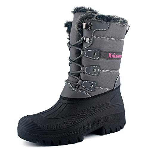 Knixmax Botas de Nieve para Mujer, Zapatos de Invierno Forro de Piel Cálidas Calientes y Impermeables Antideslizante, para Senderismo, Trekking, Caminar, Trabajo, Casuales, Aire Libre, Gris EU 42