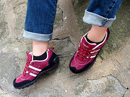 Knixmax Hombres Mujeres Zapatos de Senderismo Ligeros Zapatos de Trekking Zapatos de Exterior Antideslizantes Transpirables Zapatos de Trekking y Senderismo Mujer Vino Rojo Talla 42 EU