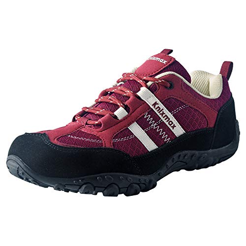 Knixmax Hombres Mujeres Zapatos de Senderismo Ligeros Zapatos de Trekking Zapatos de Exterior Antideslizantes Transpirables Zapatos de Trekking y Senderismo Mujer Vino Rojo Talla 42 EU
