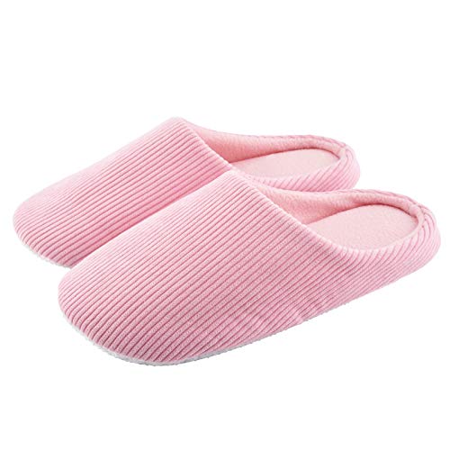 Knixmax Zapatillas de Estar por Casa para Hombre Mujer, Zapatos Memory Algodón Pantuflas, Zapatillas Cómodas Suave CáLido y Antideslizante Zapatillas para Interior, Hotel, Hogar, Rosa EU 40-41