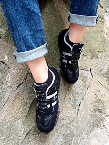 Knixmax - Zapatillas de Senderismo para Mujer, Zapatillas de Montaña Trekking Trail Ligeros Cómodos y Transpirables Zapatillas de Seguridad Low-Top Antideslizante de Deporte, Negro EU 37