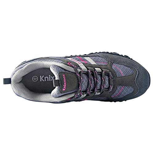 Knixmax - Zapatillas de Senderismo para Mujer, Zapatillas de Montaña Trekking Trail Ligeros Cómodos y Transpirables Zapatillas de Seguridad Low-Top Antideslizante de Deporte, Gris EU 38