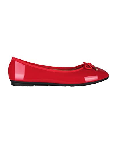 KRISP Bailarinas Mujer Baratas Invitada Boda Cómodas Elegantes Lazo Charol Talla, Rojo, 38 EU (5 UK), 3701-RED-5