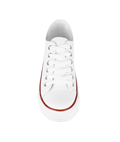 KRISP Zapatillas Mujer Tipo Estilo Imitación Casuales Lona Cordones Baja Alta Puntera Goma, (Blanco (2345), 41 EU (8 UK)), 2345-WHT-8