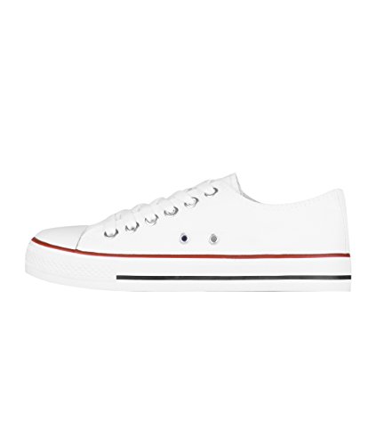 KRISP Zapatillas Mujer Tipo Estilo Imitación Casuales Lona Cordones Baja Alta Puntera Goma, (Blanco (2345), 41 EU (8 UK)), 2345-WHT-8