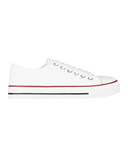 KRISP Zapatillas Mujer Tipo Estilo Imitación Casuales Lona Cordones Baja Alta Puntera Goma, (Blanco (2345), 41 EU (8 UK)), 2345-WHT-8