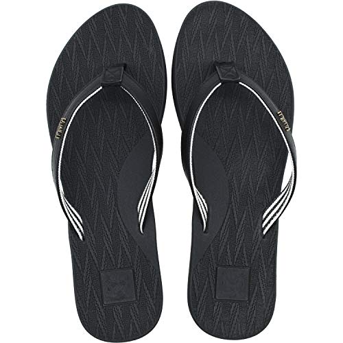 KuaiLu Chanclas Mujer Comodas Piel Verano Playa Piscina Ultraligera Sandalias de Dedo Planas Moda Caminar Antideslizante Yoga-Espuma Zapatillas Negro 37