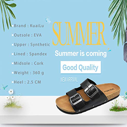 KuaiLu Sandalias de Pala Mujer Metálico Piel Verano Sandalias Bio Ajustable Buckle Comodas Plataforma Mules Planas Zuecos Negro 36