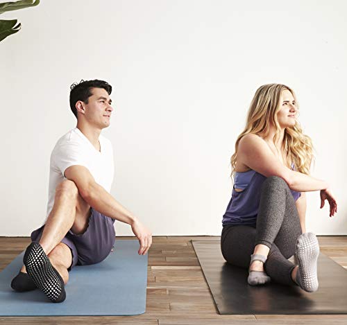 LA Active Calcetines Antideslizantes - 2 Pares - Para Yoga Pilates Ballet Barre Mujer Hombre - Ballet (Gris y Negro, 37-40 EU)