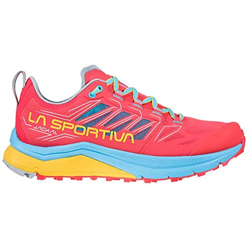 LA SPORTIVA Jackal Woman, Zapatillas de Trail Running Mujer, Hibiscus/Malibu Blue, 39.5 EU