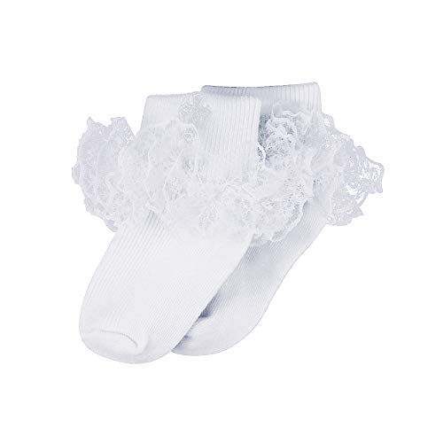 Lacofia Zapatos Bautizo Antideslizantes con Suela Blanda para bebé niñas Bailarinas Blancas con Calcetines Cruzados Bordadas 6-12 Meses