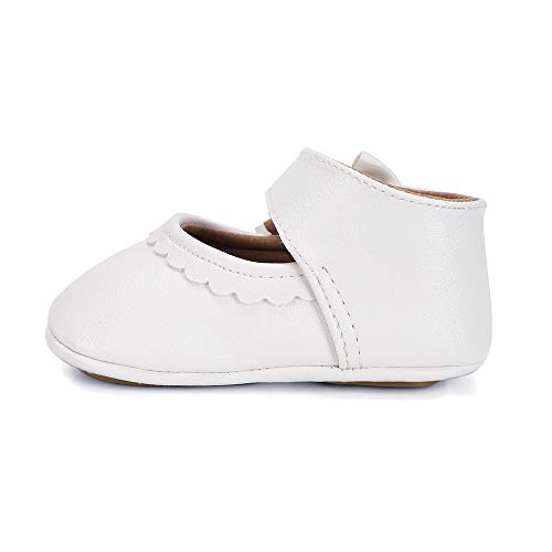 Lacofia Zapatos de Bautizo Antideslizantes Primeros Pasos para bebé niñas con Suela Bailarinas bebé niña Blanco 6-12 Meses