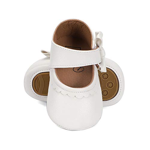 Lacofia Zapatos de Bautizo Antideslizantes Primeros Pasos para bebé niñas con Suela Bailarinas bebé niña Blanco 6-12 Meses
