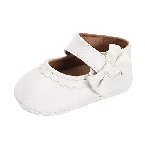 Lacofia Zapatos de Bautizo Antideslizantes Primeros Pasos para bebé niñas con Suela Bailarinas bebé niña Blanco 6-12 Meses