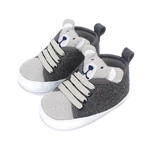 LACOFIA Zapatos Primeros Pasos niños Zapatillas de Cordones con Suela Suave Antideslizante para bebé niños Gris 9-12 Meses