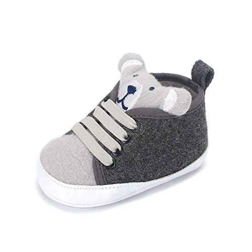 LACOFIA Zapatos Primeros Pasos niños Zapatillas de Cordones con Suela Suave Antideslizante para bebé niños Gris 9-12 Meses