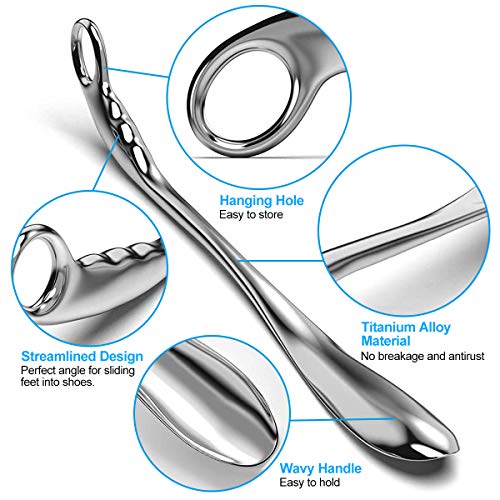 Lalafancy Calzador Extra Largo de Metal en Acero Iinoxidable con Asa de Bucle, Adecuado para todos los Tamaños de Pie y Zapatos Botas corto, Muy Sólido, Borde Liso