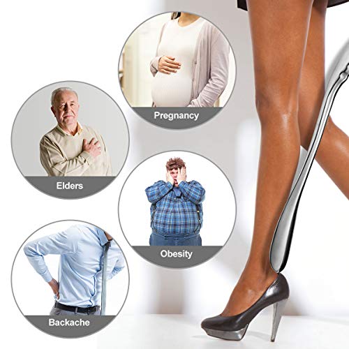 Lalafancy Calzador Extra Largo de Metal en Acero Iinoxidable con Asa de Bucle, Adecuado para todos los Tamaños de Pie y Zapatos Botas corto, Muy Sólido, Borde Liso