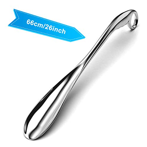 Lalafancy Calzador Extra Largo de Metal en Acero Iinoxidable con Asa de Bucle, Adecuado para todos los Tamaños de Pie y Zapatos Botas corto, Muy Sólido, Borde Liso