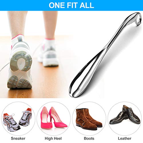 Lalafancy Calzador Extra Largo de Metal en Acero Iinoxidable con Asa de Bucle, Adecuado para todos los Tamaños de Pie y Zapatos Botas corto, Muy Sólido, Borde Liso