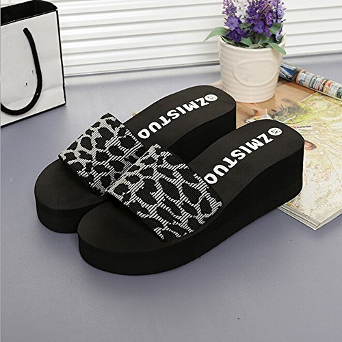 LANSKIRT Sandalias Mujer Tacon Medio Estampado Leopardo Zapatos Verano Zapatillas Cuña Playa Zapatillas Baño Plataforma