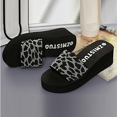 LANSKIRT Sandalias Mujer Tacon Medio Estampado Leopardo Zapatos Verano Zapatillas Cuña Playa Zapatillas Baño Plataforma