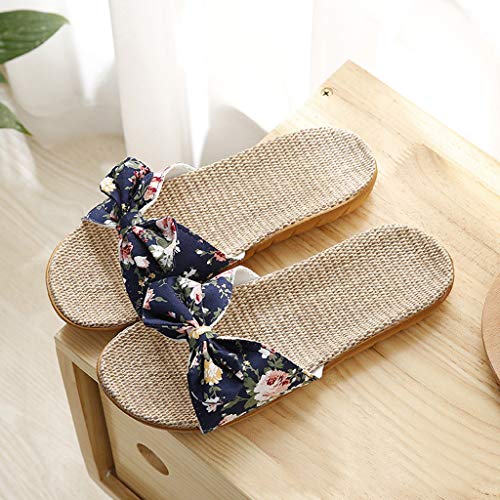 LANSKIRT Sandalias Planas Mujer Bohemia Bowknot Lino Chanclas Verano Zapatos Playa, Sandalias Zapatilla Verano